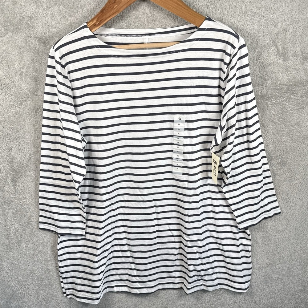 Duluth Trading Co Striped Boatneck Tunic 3/4 Sleeve Blue White XXL 52803 NWT